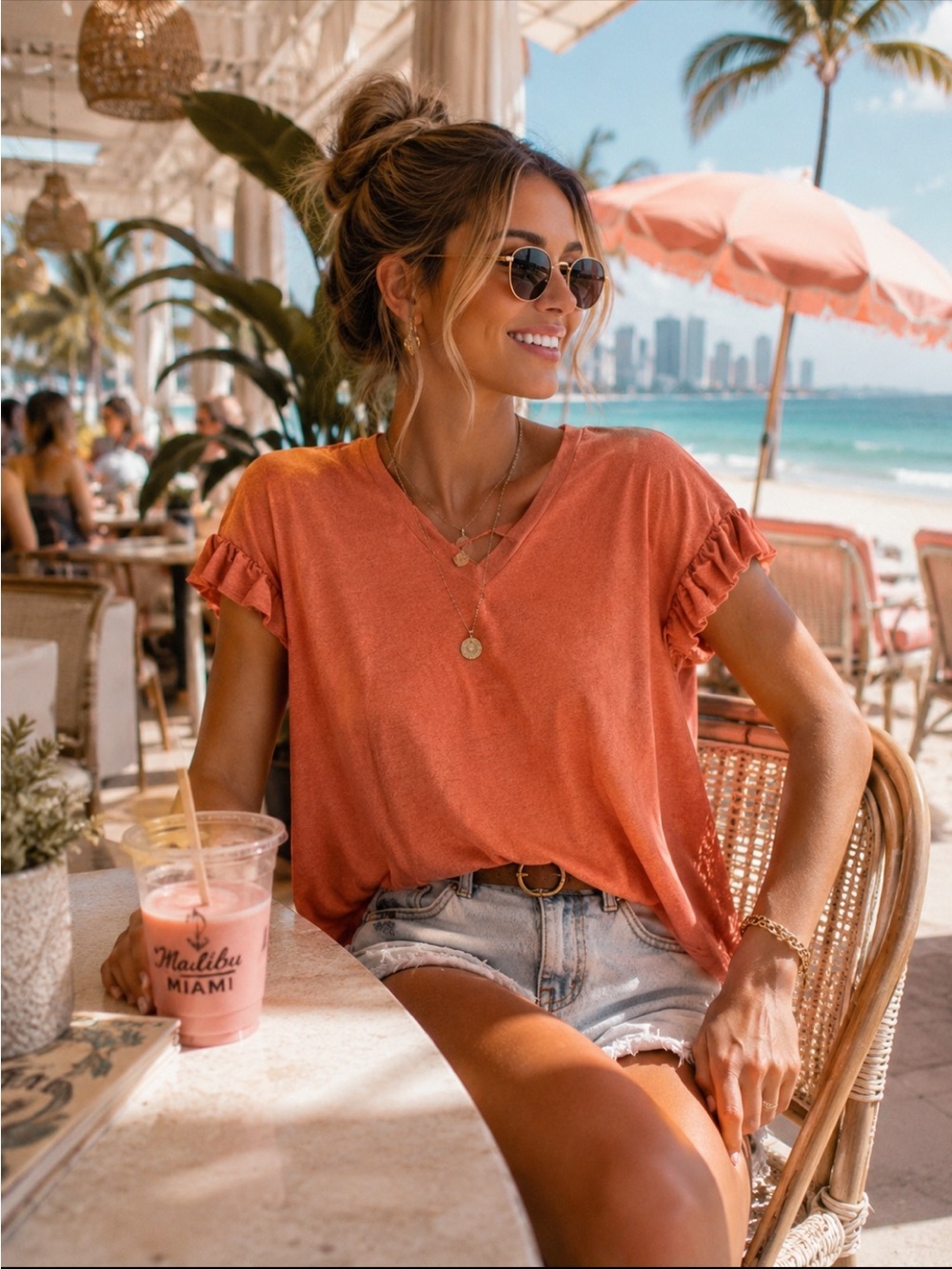 Tangerine Orange Ruffle Sleeve pullover Top  NWT